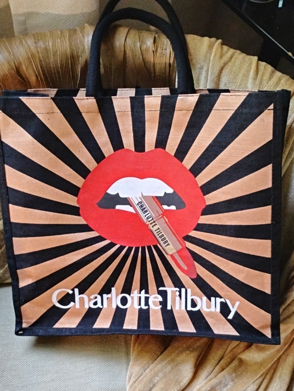 Charlotte Tilbury Graphic Lip Tote Bag - Red, Black, Rose Gold